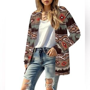 💥Teenbell Boho Multicolor Multi Print Lightweight Long Sleeve Cardigan M